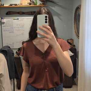 a.n.a Rust/Brick Red Buttoned Relaxed Blouse